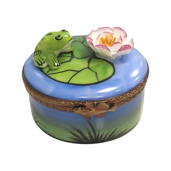 Frog On Water Lily Pad Porcelain Limoges frog LIMOGES BOXES turtle French Trinket Box