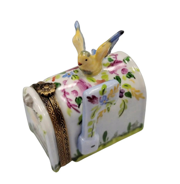 Garden Mailbox with Bird Porcelain Limoges bird garden French Trinket Box