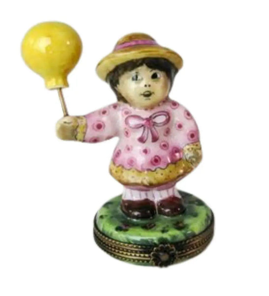 Girl w Balloon Porcelain Limoges Baby Carnival French Trinket Box