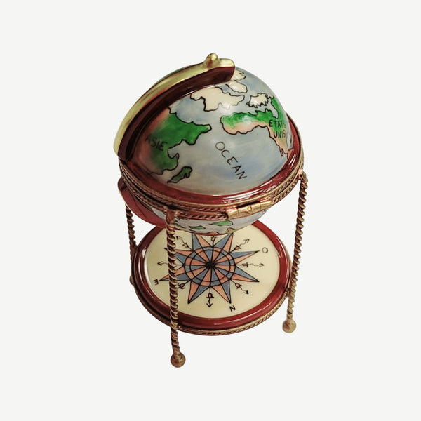 Globe Bar with Wine Glasses Porcelain Limoges WINE LIMOGES BOXES wine travel French Trinket Box