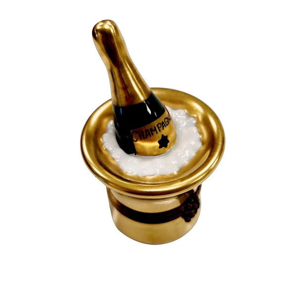 Gold Champagne Elegance Figurine Porcelain Limoges Wine French Trinket Box