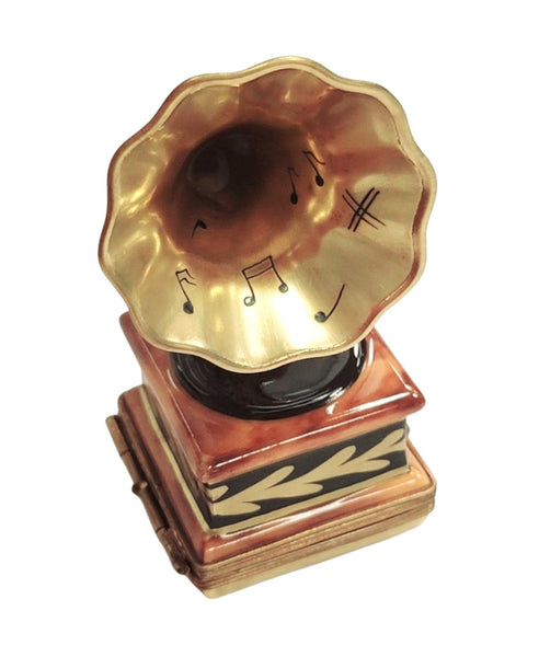 Gold Victrola Record Player Figurine Porcelain Limoges music LIMOGES BOXES French Trinket Box