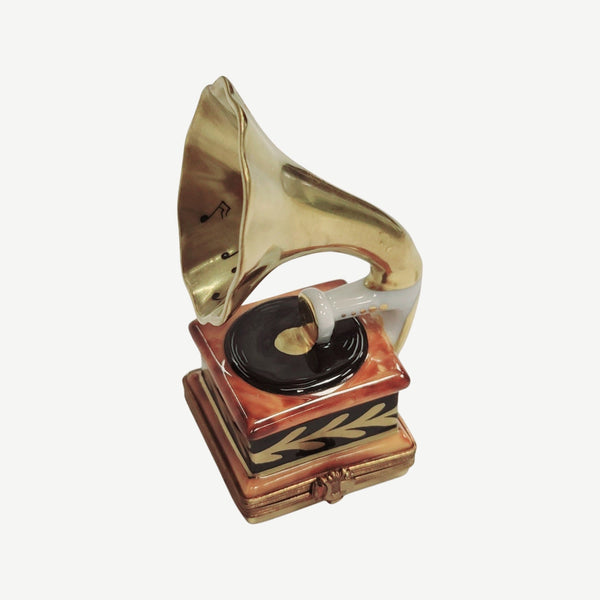 Gold Victrola Record Player Figurine Porcelain Limoges music LIMOGES BOXES French Trinket Box
