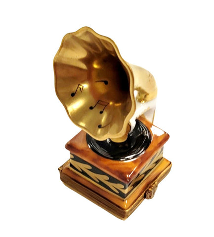 Gold Victrola Record Player Figurine Porcelain Limoges music LIMOGES BOXES French Trinket Box