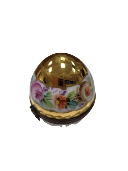 Gold White Floral Limoges Egg Porcelain Limoges perfume egg French Trinket Box