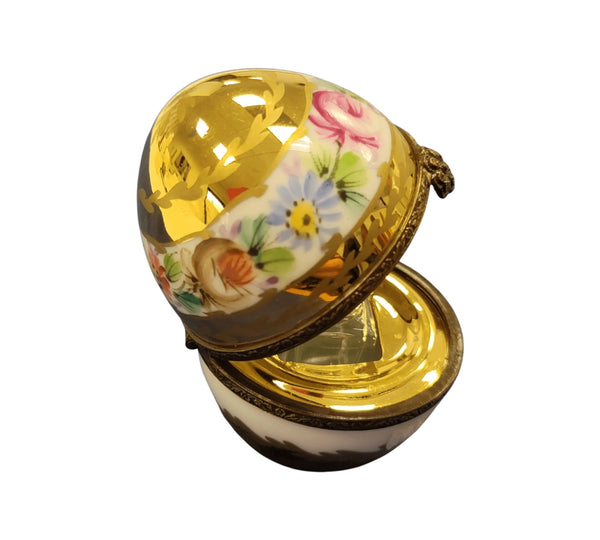 Gold White Floral Limoges Egg Porcelain Limoges perfume egg French Trinket Box