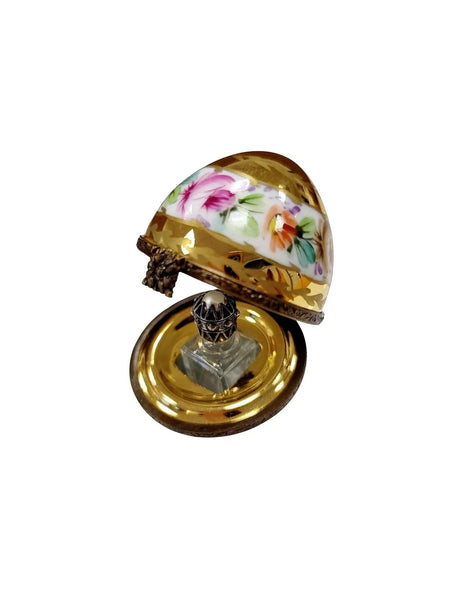 Gold White Floral Limoges Egg Porcelain Limoges perfume egg French Trinket Box