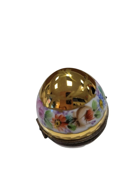 Gold White Floral Limoges Egg Porcelain Limoges perfume egg French Trinket Box