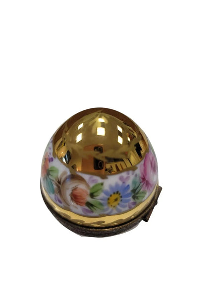 Gold White Floral Limoges Egg Porcelain Limoges perfume egg French Trinket Box
