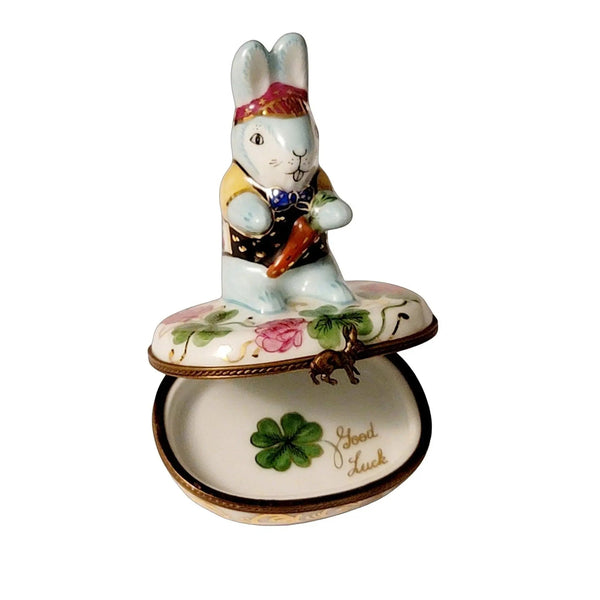 Good Luck Blue Rabbit Figurine Porcelain Limoges special French Trinket Box