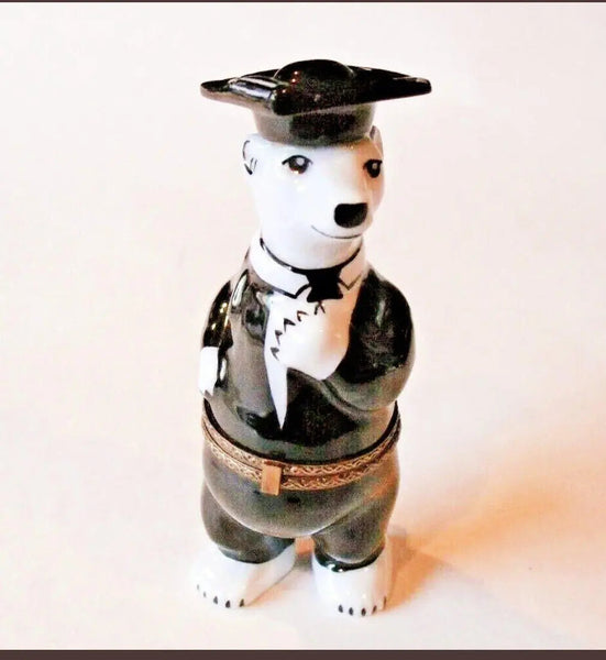 Graduation Polar Bear Porcelain Limoges Graduation professional Bear French Trinket Box