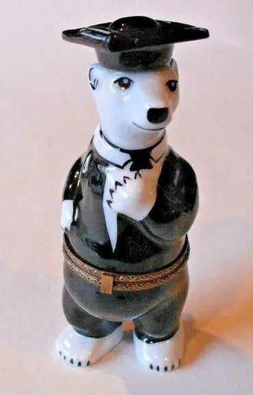 Graduation Polar Bear Porcelain Limoges Graduation professional Bear French Trinket Box