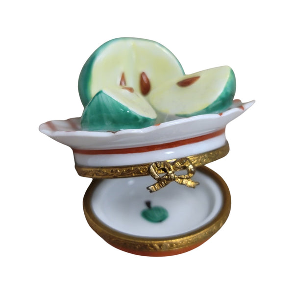 Elegant Green Apple Trinket Box Porcelain Limoges fruit vegetable French Trinket Box