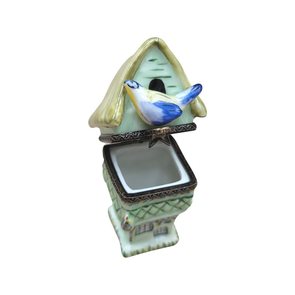Green Bird House Figurine Porcelain Limoges garden bird French Trinket Box