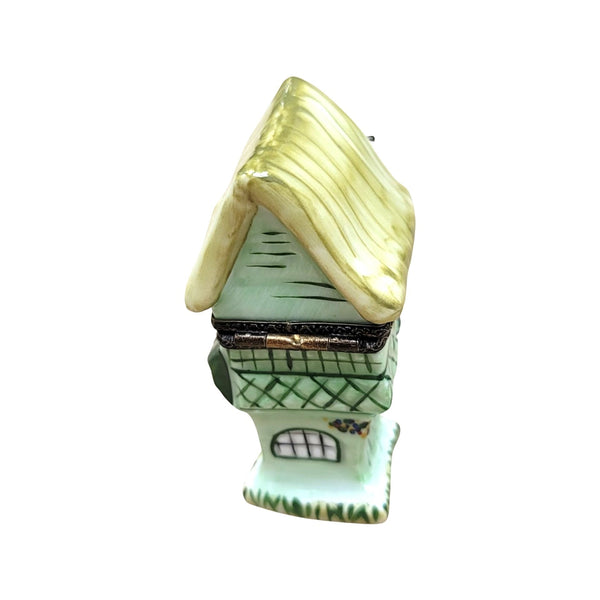 Green Bird House Figurine Porcelain Limoges garden bird French Trinket Box