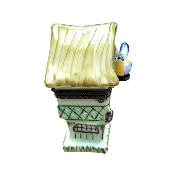 Green Bird House Figurine Porcelain Limoges garden bird French Trinket Box