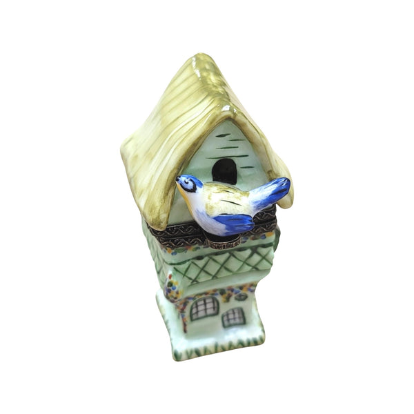 Green Bird House Figurine Porcelain Limoges garden bird French Trinket Box