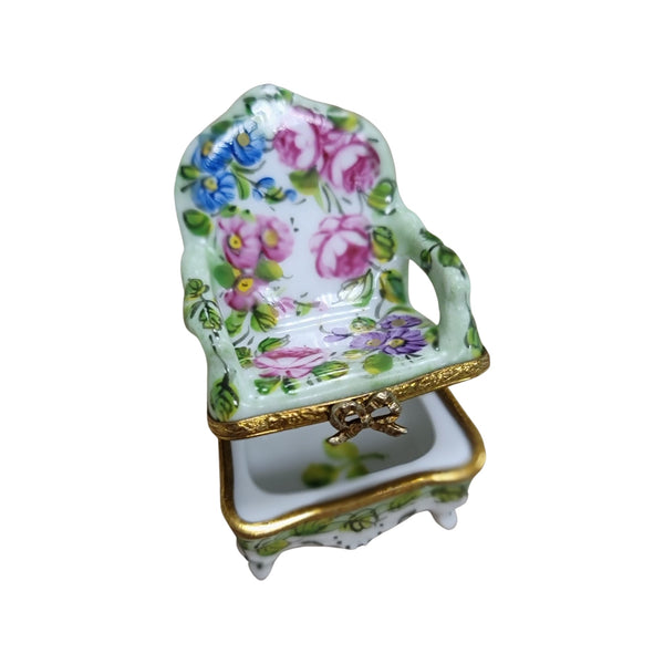 Elegant Green Chair Figurine Porcelain Limoges furniture French Trinket Box