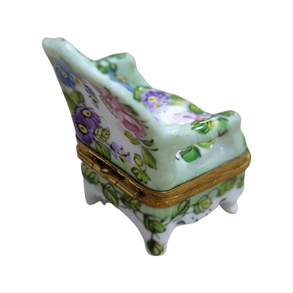 Elegant Green Chair Figurine Porcelain Limoges furniture French Trinket Box