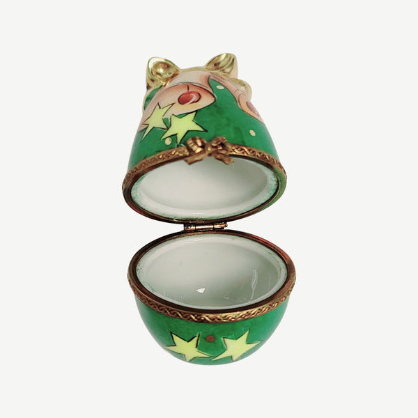 Green Egg Golden Bell Box Porcelain Limoges egg LIMOGES BOXES French Trinket Box