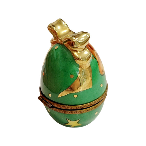Green Egg Golden Bell Box Porcelain Limoges egg LIMOGES BOXES French Trinket Box