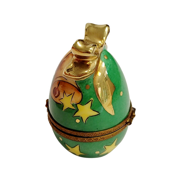 Green Egg Golden Bell Box Porcelain Limoges egg LIMOGES BOXES French Trinket Box