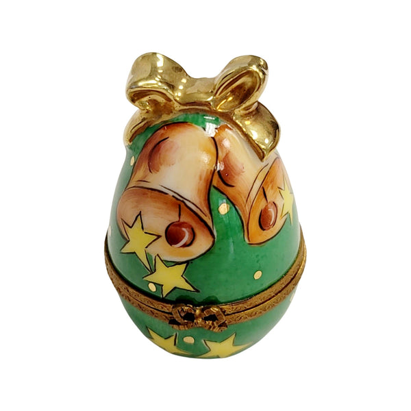 Green Egg Golden Bell Box Porcelain Limoges egg LIMOGES BOXES French Trinket Box