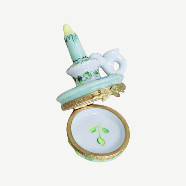 Green Elegance Candle Stick Box Porcelain Limoges home French Trinket Box