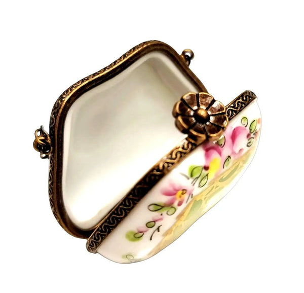 Green Hand Painted Rose Purse Porcelain Limoges purse trinket box limoges French Trinket Box