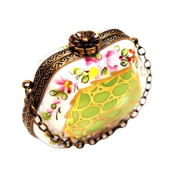 Green Hand Painted Rose Purse Porcelain Limoges purse trinket box limoges French Trinket Box