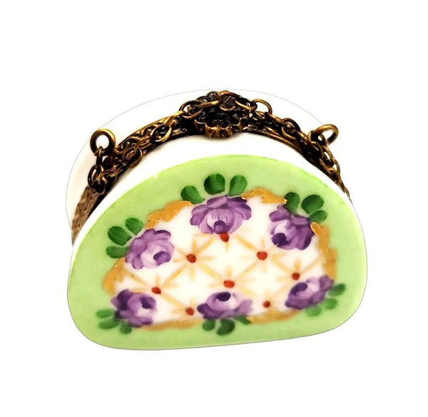 Green Purse with Purple Roses Porcelain Limoges purse trinket box limoges French Trinket Box