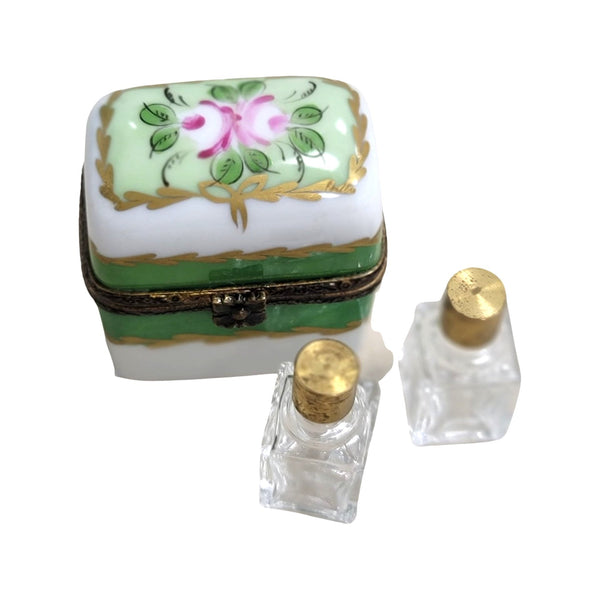 Green Rose Perfume Box Porcelain Limoges Perfume French Trinket Box
