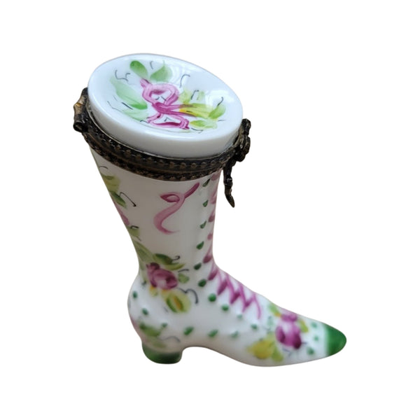 Green Victorian Boot Limoges Box Porcelain Limoges shoe figurine LIMOGES BOXES French Trinket Box