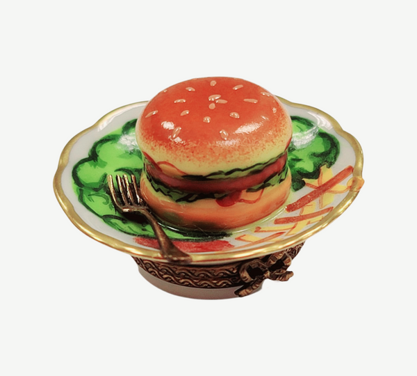 Hamburger and Fries Limoges Box Porcelain Limoges Food French Trinket Box
