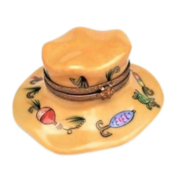 Hand-Painted Fishing Hat Box Porcelain Limoges French Trinket Box