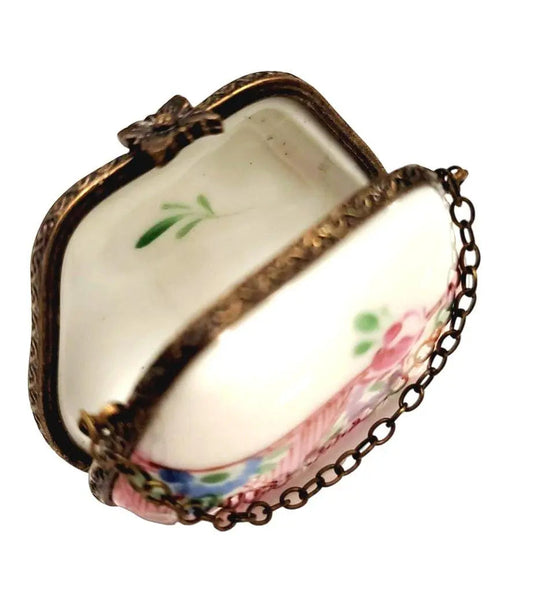 Hand Painted Pink Purse Limoges Box Porcelain Limoges purse trinket box limoges French Trinket Box