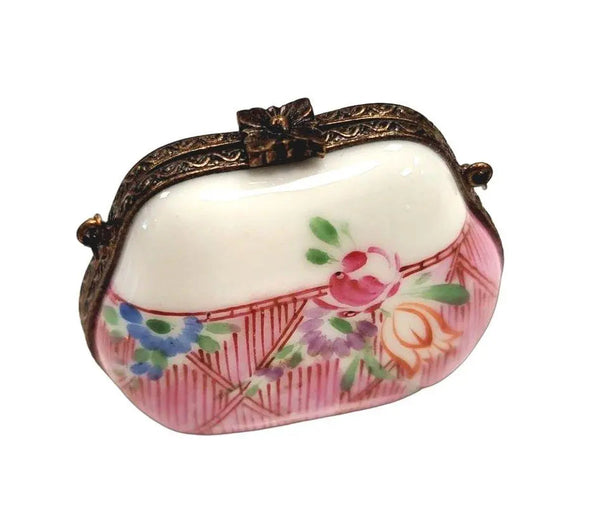 Hand Painted Pink Purse Limoges Box Porcelain Limoges purse trinket box limoges French Trinket Box