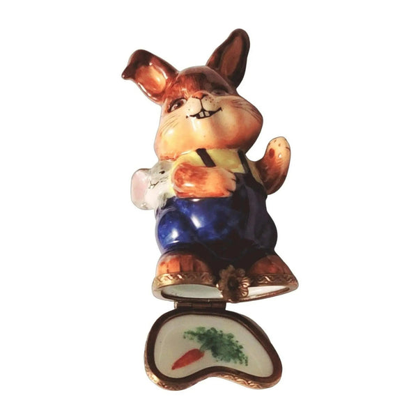 Happy Rabbit and Mouse Figurine Porcelain Limoges French Trinket Box