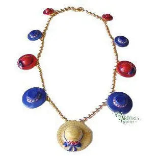 Hat Necklace: Red And Blue Porcelain Limoges Jewerly French Trinket Box