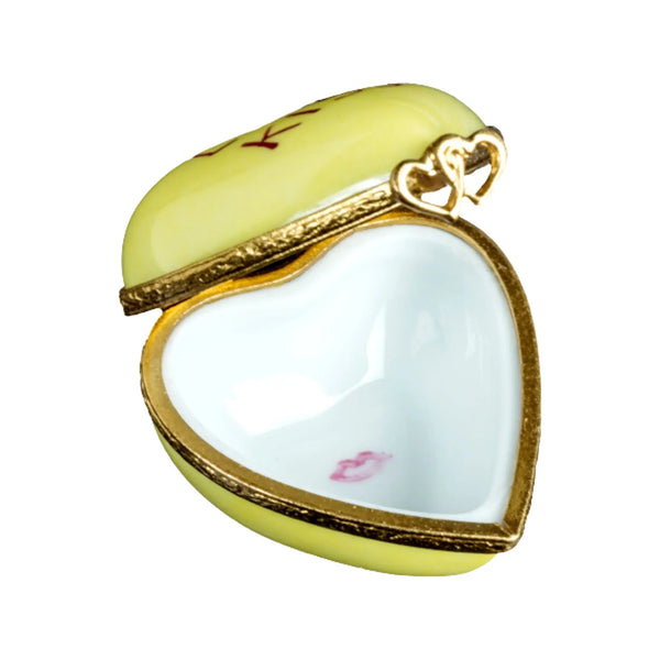 Heart: Let's Kiss Yellow Porcelain Limoges heart love French Trinket Box