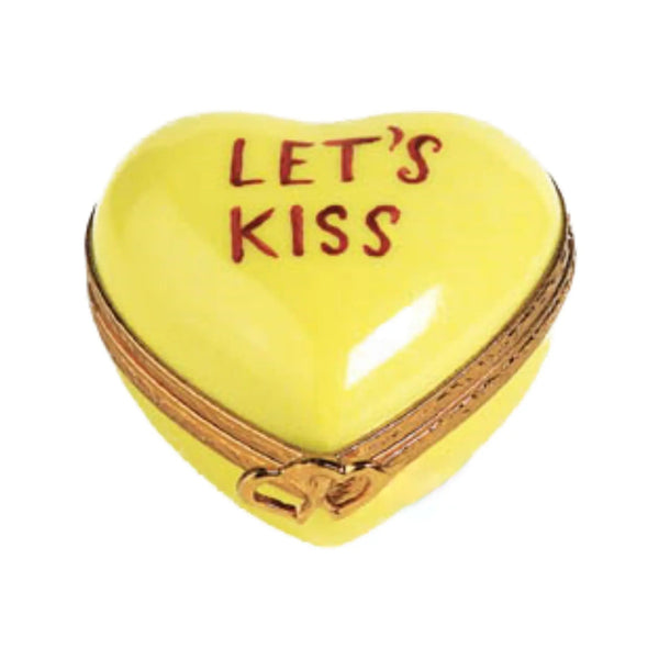 Heart: Let's Kiss Yellow Porcelain Limoges heart love French Trinket Box