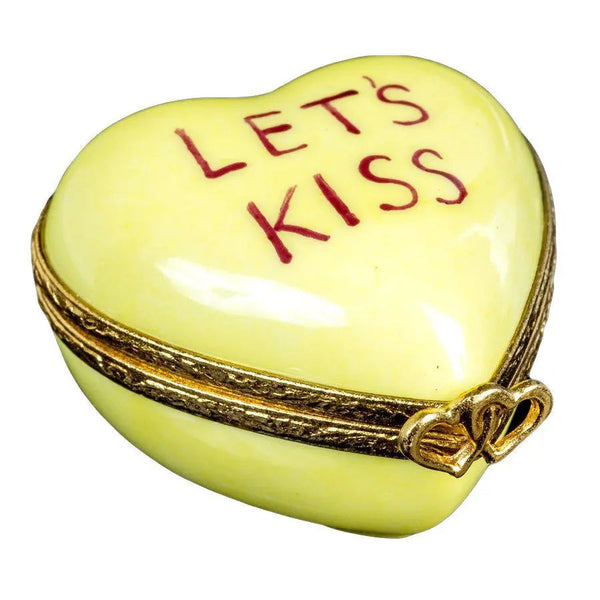 Heart: Let's Kiss Yellow Porcelain Limoges heart love French Trinket Box
