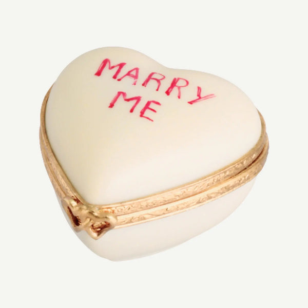 Heart: *Marry Me* White Porcelain Limoges heart wedding French Trinket Box