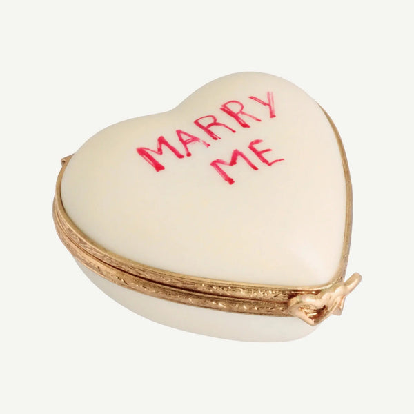 Heart: *Marry Me* White Porcelain Limoges heart wedding French Trinket Box