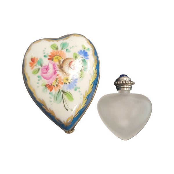 Heart Shaped Limoges Perfume Box Porcelain Limoges hearts perfume French Trinket Box