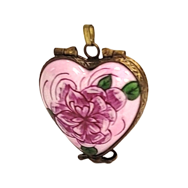 Heart-Shaped Rose Pendant Porcelain Limoges heart jewelry Limoges Boxes French Trinket Box