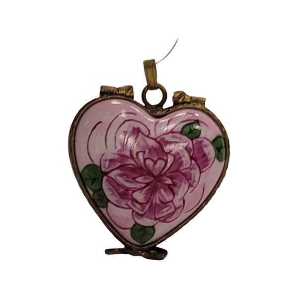Heart-Shaped Rose Pendant Porcelain Limoges heart jewelry Limoges Boxes French Trinket Box