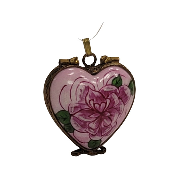 Heart-Shaped Rose Pendant Porcelain Limoges heart jewelry Limoges Boxes French Trinket Box