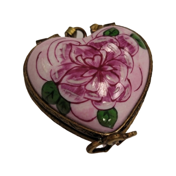 Heart-Shaped Rose Pendant Porcelain Limoges heart jewelry Limoges Boxes French Trinket Box