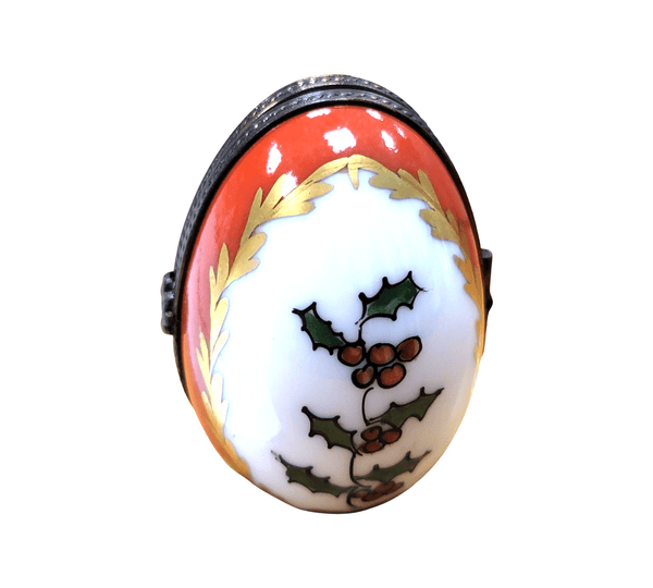 Holly Egg Picture Frame Delight Porcelain Limoges Egg xmas French Trinket Box